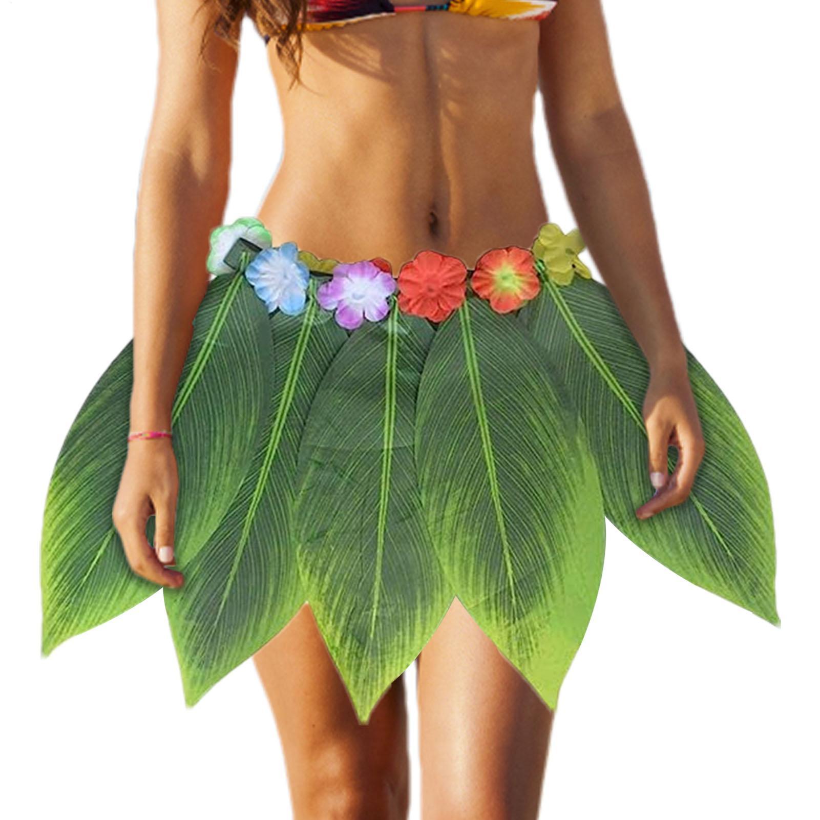 Men Accessories For Beach - Hawaiian Green Leafes Grass Skirt Beach