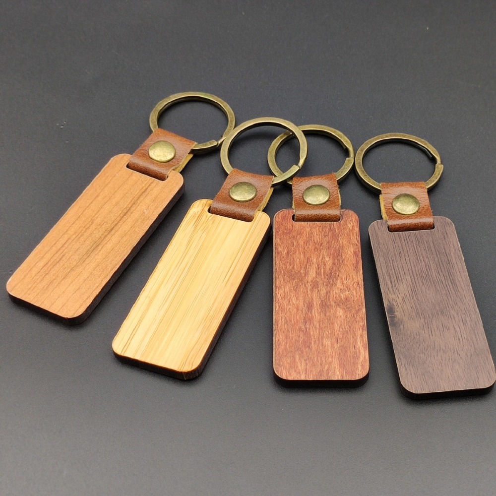 Men'S Yellow Accessories - Minimalist Wooden Keychain Leather Solid Wood