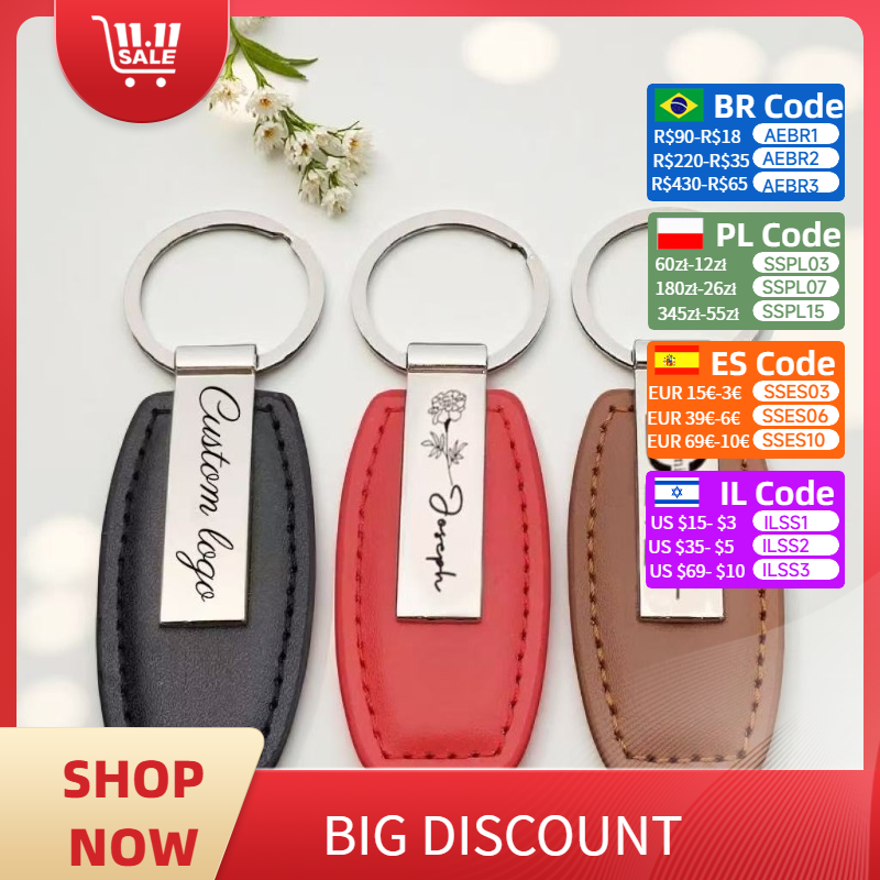 Men Accessories All - Personalized Leather Keychain Custom Logo Name