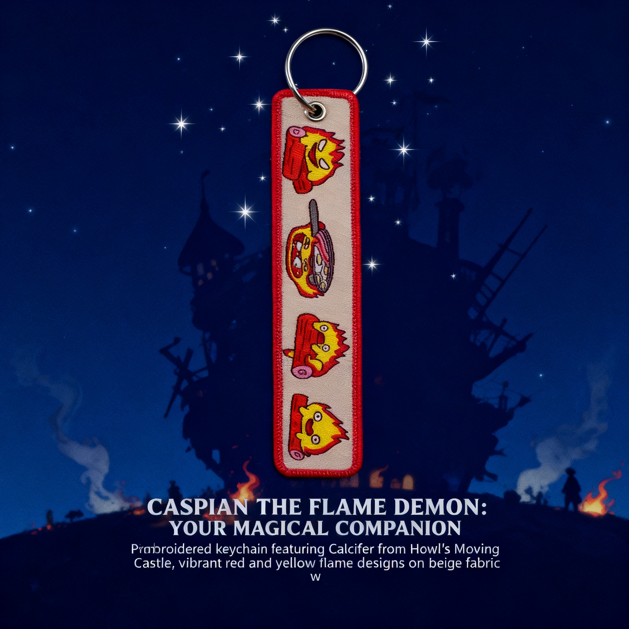 Men Accessories Bag - Anime Fire Embroidery Key Fobs Cute