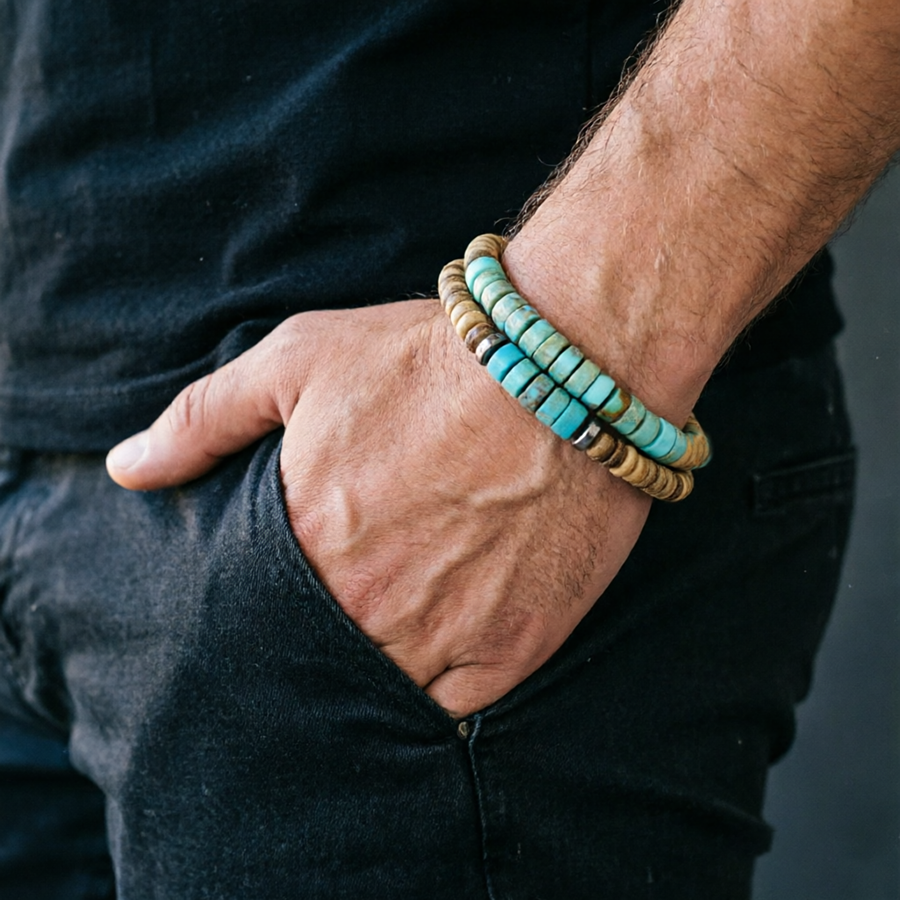 Men'S Yoga Accessories - 2Pcs Natural Coconut Husk Beads Bracelet