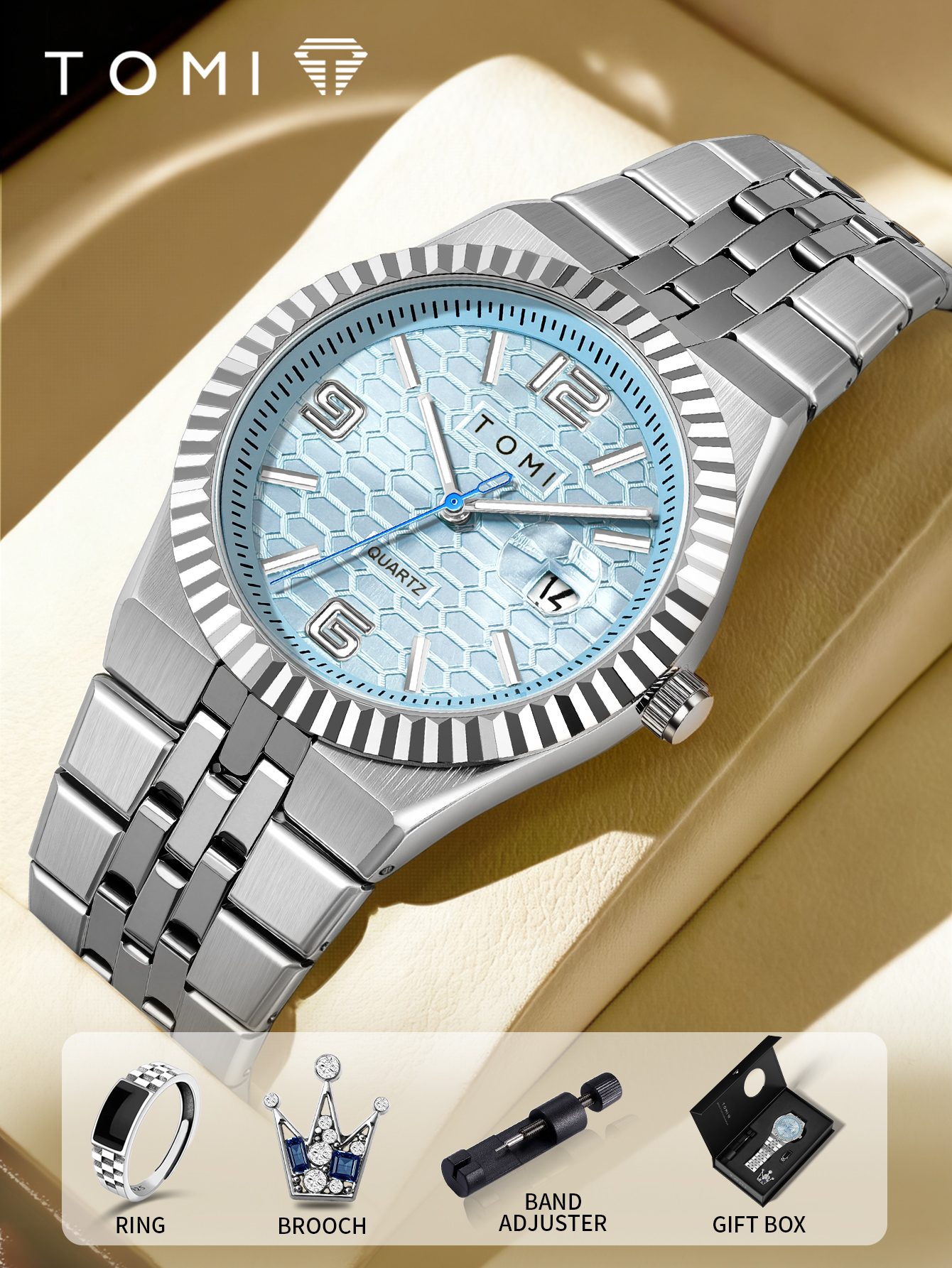 TOMI Luxury Men's Watch Steel  - Cufflink Box Set review and price